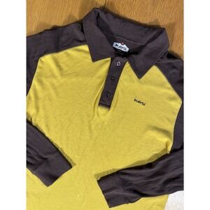 KAVU Bamboo Blend Long Sleeve Polo Shirt Mens Large Mustard Brown Outdoor